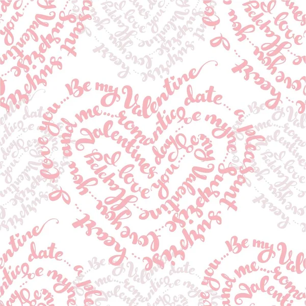 Червоний Безшовний Візерунок Білого Каліграфічного Напису Дня Святого Валентина Формі — стоковий вектор