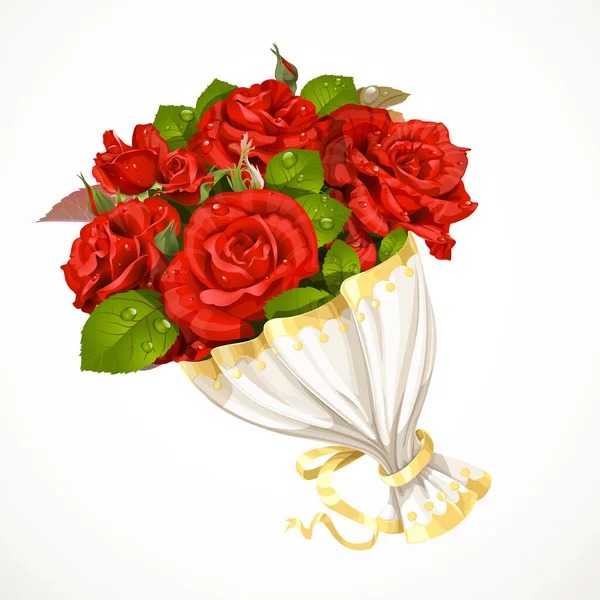 Buquê Rosas Vermelhas Presente Dia Dos Namorados Isolado Fundo Branco — Vetor de Stock