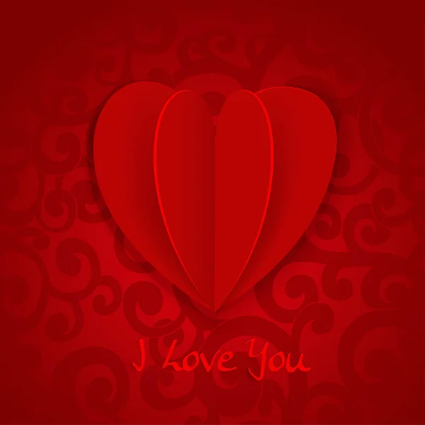 San Valentino Banner Con Cuore Applicazione Volume Carta Rossa Sfondo — Vettoriale Stock