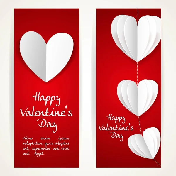 Two Vertical Red Banners Hearts White Background — Stock Vector