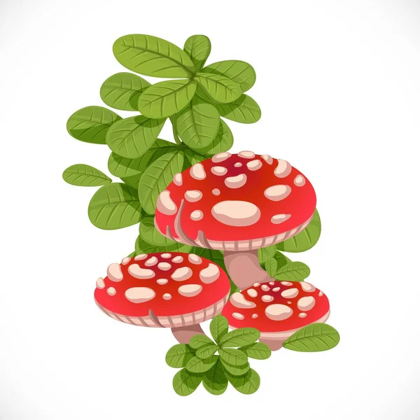 Cogumelos Amanita Vermelhos Grama Verde Isolado Fundo Branco —  Vetores de Stock