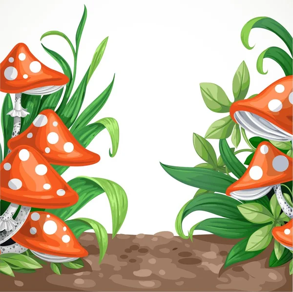 Cogumelos Amanita Grama Verde Isolado Fundo Branco —  Vetores de Stock
