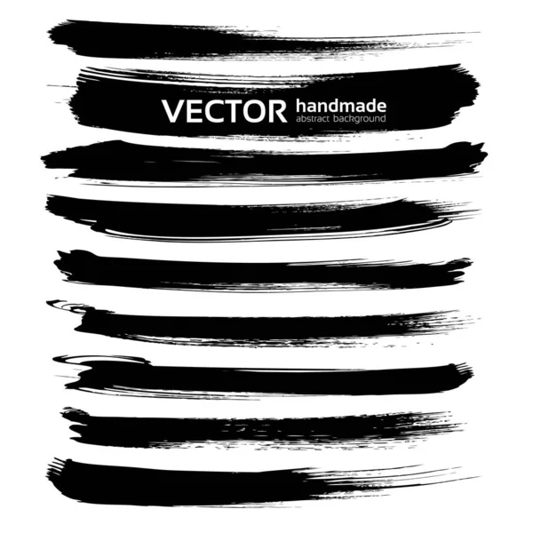 Pincel Preto Abstrato Pinceladas Longas Conjunto Isolado Fundo Branco — Vetor de Stock