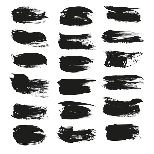 Pincel Texturizado Negro Abstracto Gran Conjunto Aislado Sobre Fondo Blanco — Vector de stock