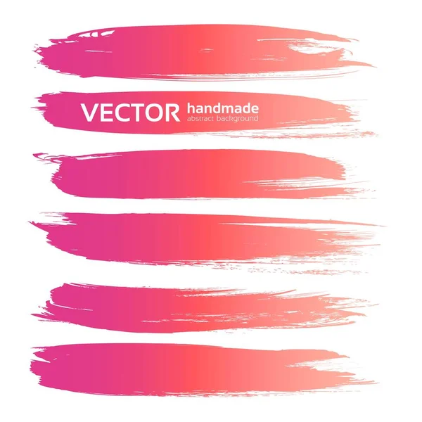 Long Big Pink Paint Strokes Set Isolated White Background — Stock Vector