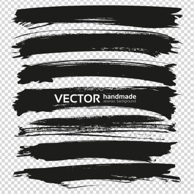 Siyah uzun, soyut fırça darbeleri taklit saydam arkaplanda izole edildi