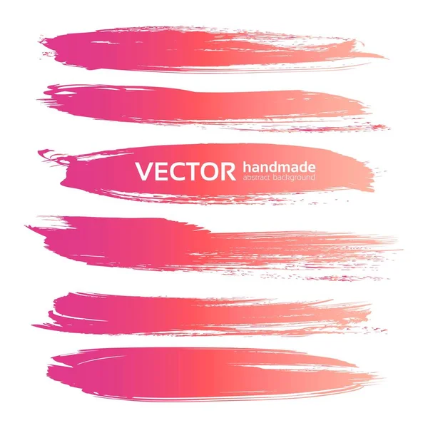 Long Thick Pink Paint Strokes Set Isolated White Background — Stock Vector