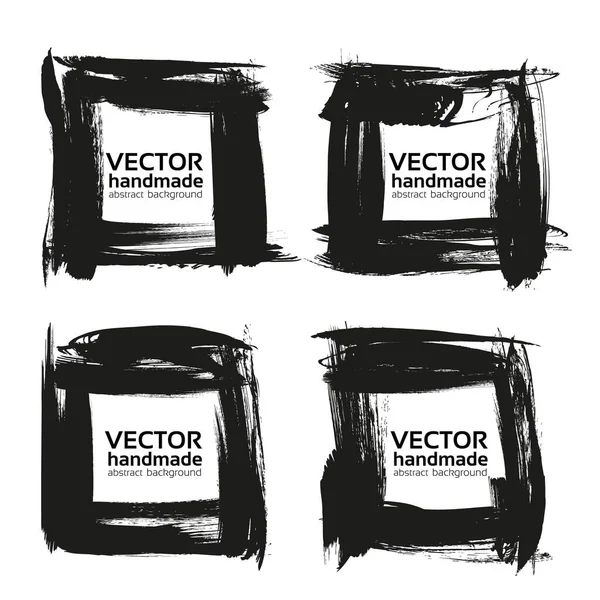 Square Frames Thick Abstract Black Smears Isolated White Background — Stock Vector