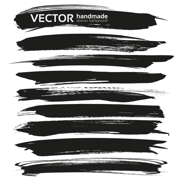 Abstrakt Stora Svarta Långa Penseldrag Som Isolerats Vit Bakgrund — Stock vektor