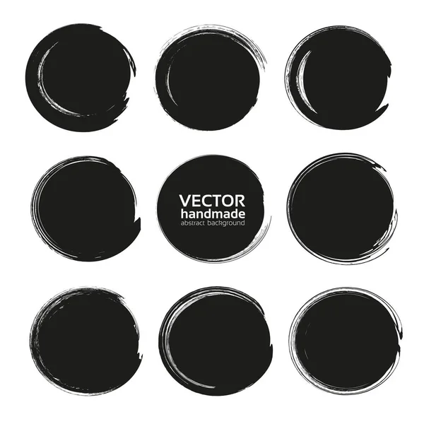 Streszczenie Czarne Okrągłe Tła Grubych Czarnych Teksturowanych Rozmazów Farby Izolowane — Wektor stockowy