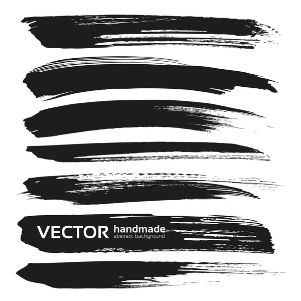 Abstract Black Thick Vector Brush Strokes Isolated White Background — Stock Vector