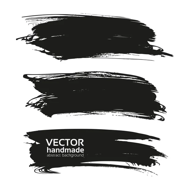 Grandes Touches Noires Longues Texturées Isolées Sur Fond Blanc — Image vectorielle