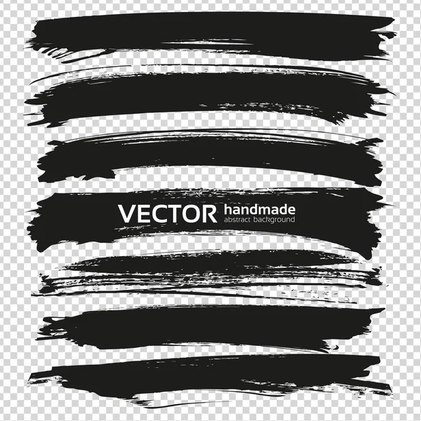 Noir Abstrait Longs Coups Pinceau Épais Mis Isolé Sur Fond — Image vectorielle