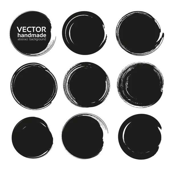 Quadros Círculo Preto Manchas Tinta Texturizadas Grossas Isoladas Fundo Branco — Vetor de Stock