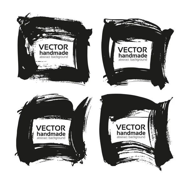 Cuatro Marcos Cuadrados Manchas Abstractas Negras Aisladas Sobre Fondo Blanco — Archivo Imágenes Vectoriales