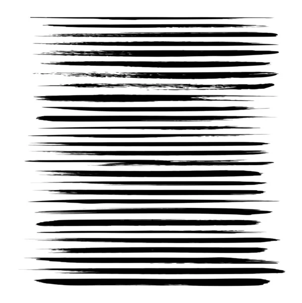 Long Thin Texture Strokes Thick Black Gouache Paint Isolated White — Stock Vector