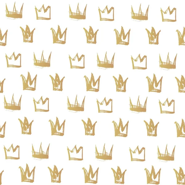 Seamless Pattern Golden Crown Texture Strokes Thick Pain White Background — Stock Vector
