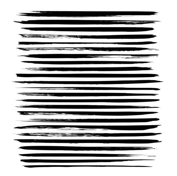 Very Long Thin Texture Strokes Thick Black Gouache Paint Isolated — Stock Vector
