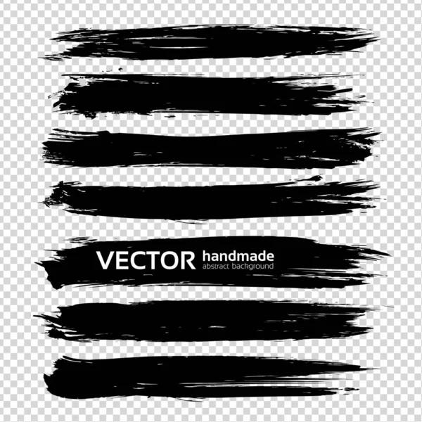 Black Paint Textured Strokes Set Isolated Imitation Transparent Background — Stock Vector
