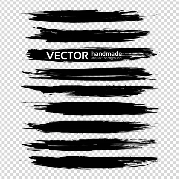 Thick Black Paint Textured Strokes Set Isolated Imitation Transparent Background — Stock Vector