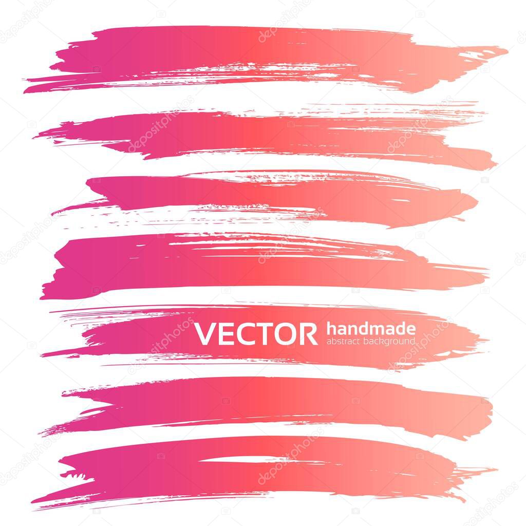Pink vector long brush strokes set isolated on a white background