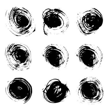 Beyaz arkaplanda izole edilmiş fırça vektör nesneleri tarafından boyanmış yuvarlak soyut vuruşlar