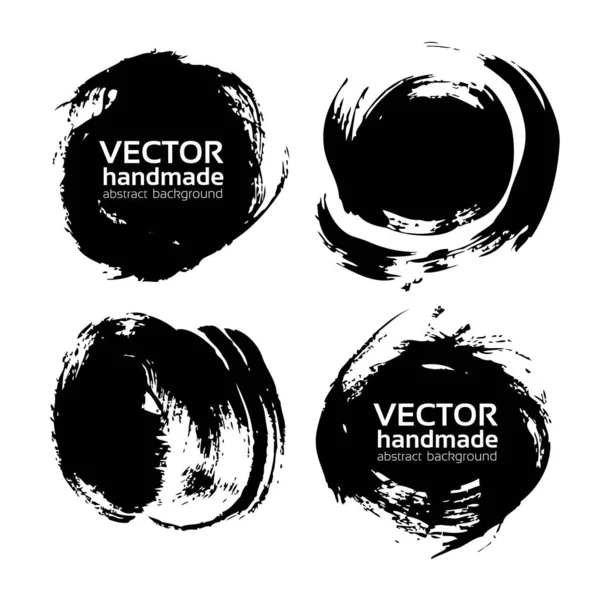 Schwarze Runde Abstrakte Tinte Schmiert Vektorobjekte Isoliert Auf Weißem Hintergrund — Stockvektor