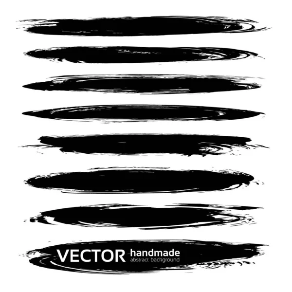Textured Abstract Black Thick Long Smears Vector Objects Isolated White — Stock Vector