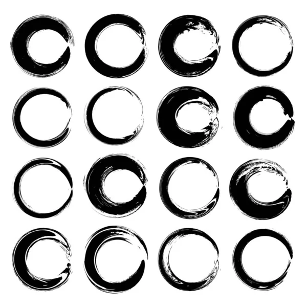 Ronde Getextureerde Abstracte Zwarte Vlekken Vector Geïsoleerd Een Witte Achtergrond — Stockvector