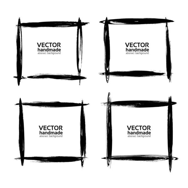 Square Frames Thin Black Smears Paint Vector Objects Isolated White — Stock Vector