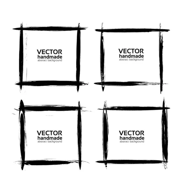 Square Frames Thin Smears Black Paint Vector Objects Isolated White — Stock Vector