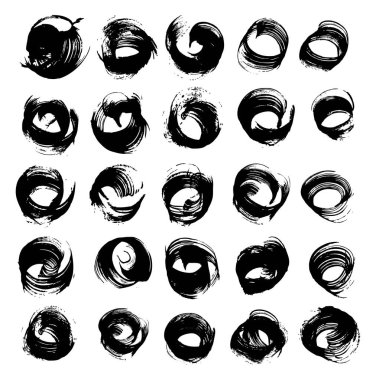 Beyaz arkaplanda izole edilmiş fırça vektör nesneleri tarafından boyanmış yuvarlak soyut lekelerden büyük bir set