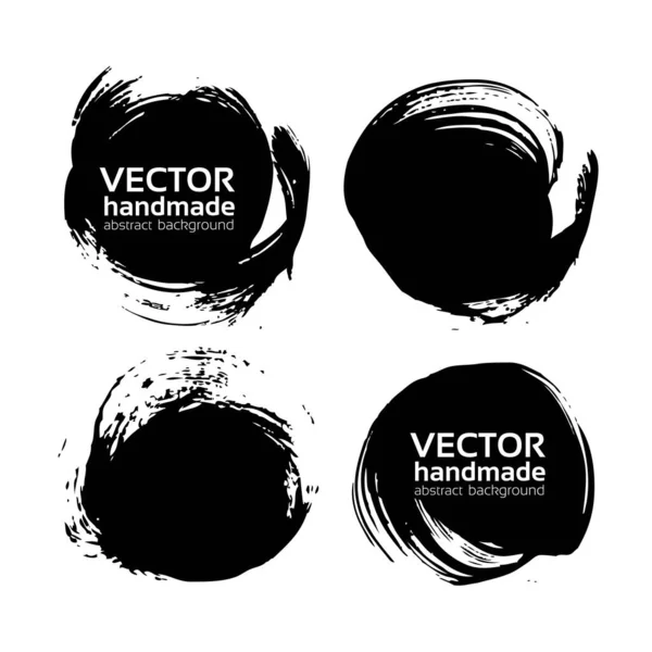 Black Textured Abstract Backgrounds Painted Brush Vector Objects Isolated White — Stock Vector