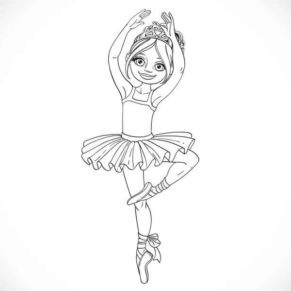 Cute Ballerina Girl Dancing Tutu Outlined Coloring Isolated White Background — Stock Vector