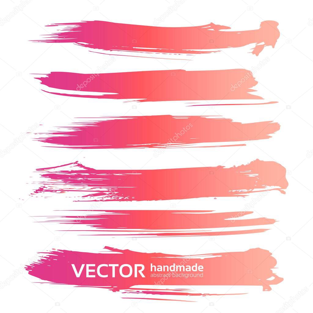 Pink realistic abstract textured strokes vector objects isolated on a white background