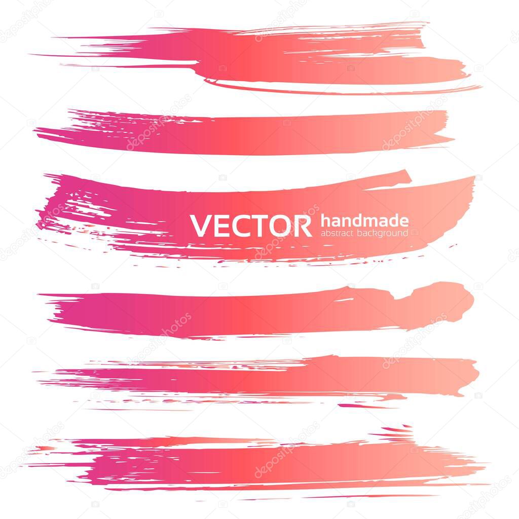 Abstract realistic pink textured strokes vector objects isolated on a white background