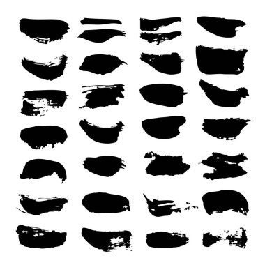 Soyut vuruşlar siyah boya büyük set beyaz arka planda izole