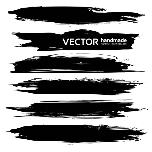 Abstract Big Black Long Ink Strokes Isolated White Background — Stock Vector