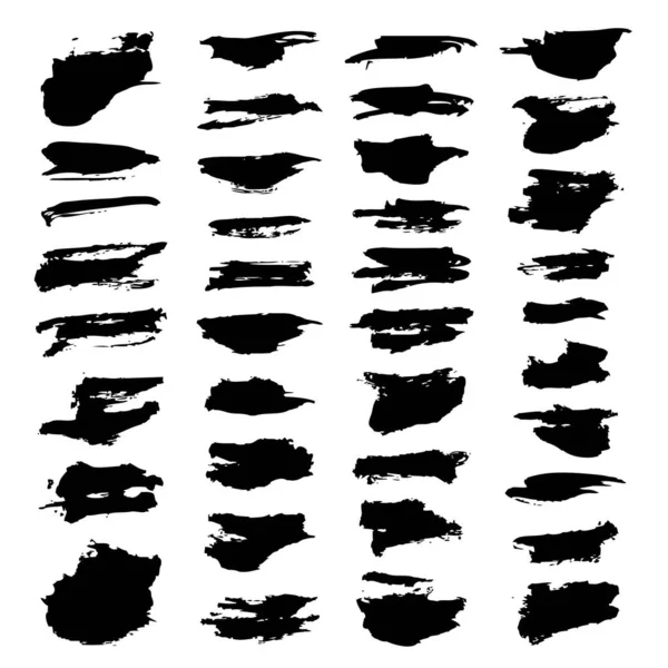Abstract Black Textured Strokes Paint Set Isolated White Background — Stock Vector