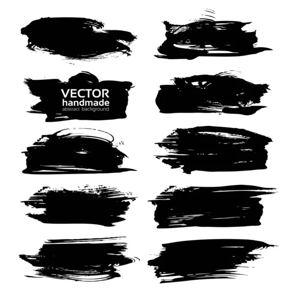 Abstract Textured Strokes Black Paint Isolated White Background — Stock Vector