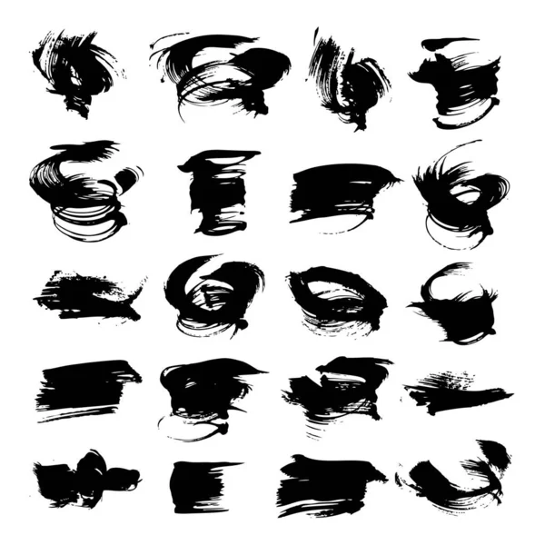 Textured Strokes Black Paint Big Set Isolated White Background — Stock Vector