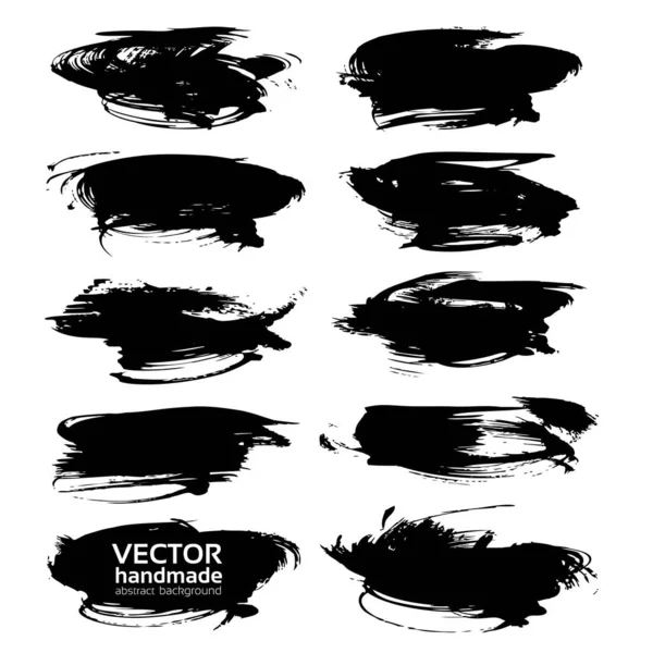 Textured Black Abstract Strokes Thick Paint Isolated White Background — Stock Vector