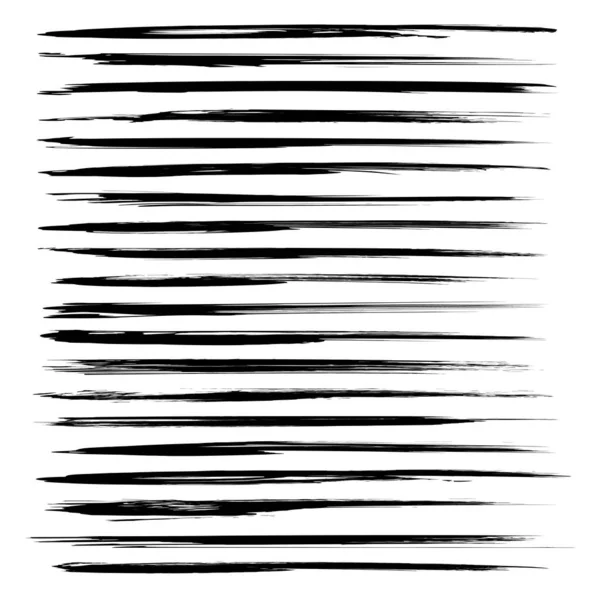 Textured Long Strokes Black Paint Big Set Isolated White Background — Stock Vector