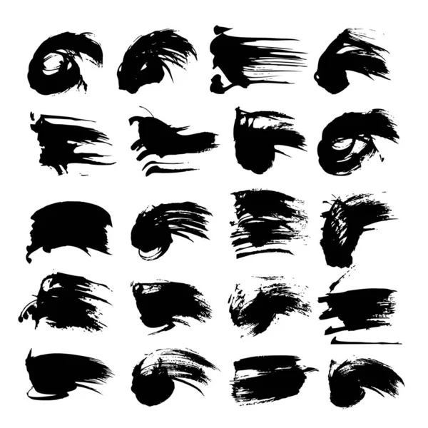Texturované Tahy Černé Barvy Velké Množiny Izolované Bílém Pozadí — Stockový vektor