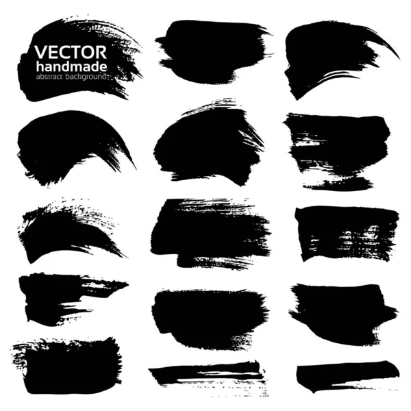 Abstract Black Thick Strokes Set Isolated White Background — Stock Vector