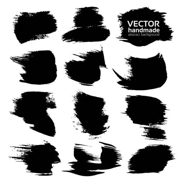 Pinceladas Texturizadas Negras Abstractas Aisladas Sobre Fondo Blanco — Vector de stock