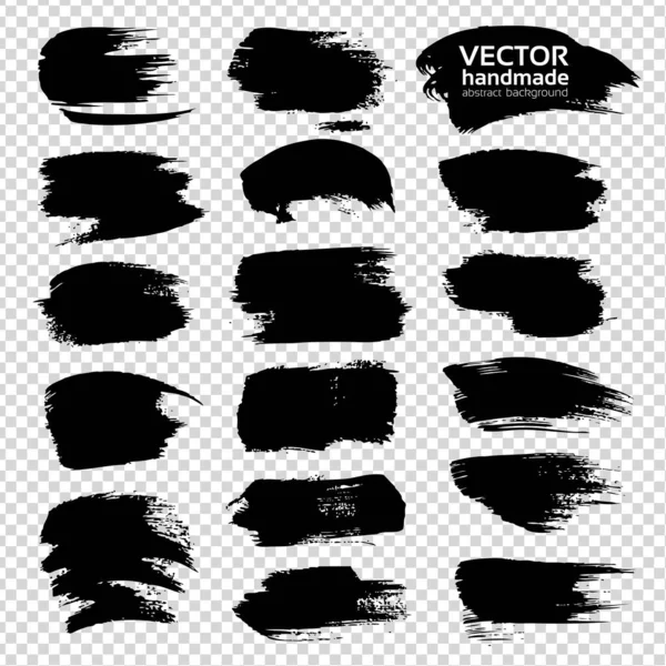 Black Big Textured Strokes Set Isolated Imitation Transparent Background — Stock Vector