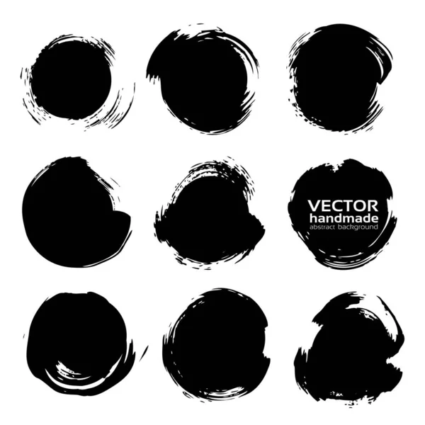 Abstraktní Černý Velký Kruh Texturované Tahy Nastavit Izolované Bílém Pozadí — Stockový vektor