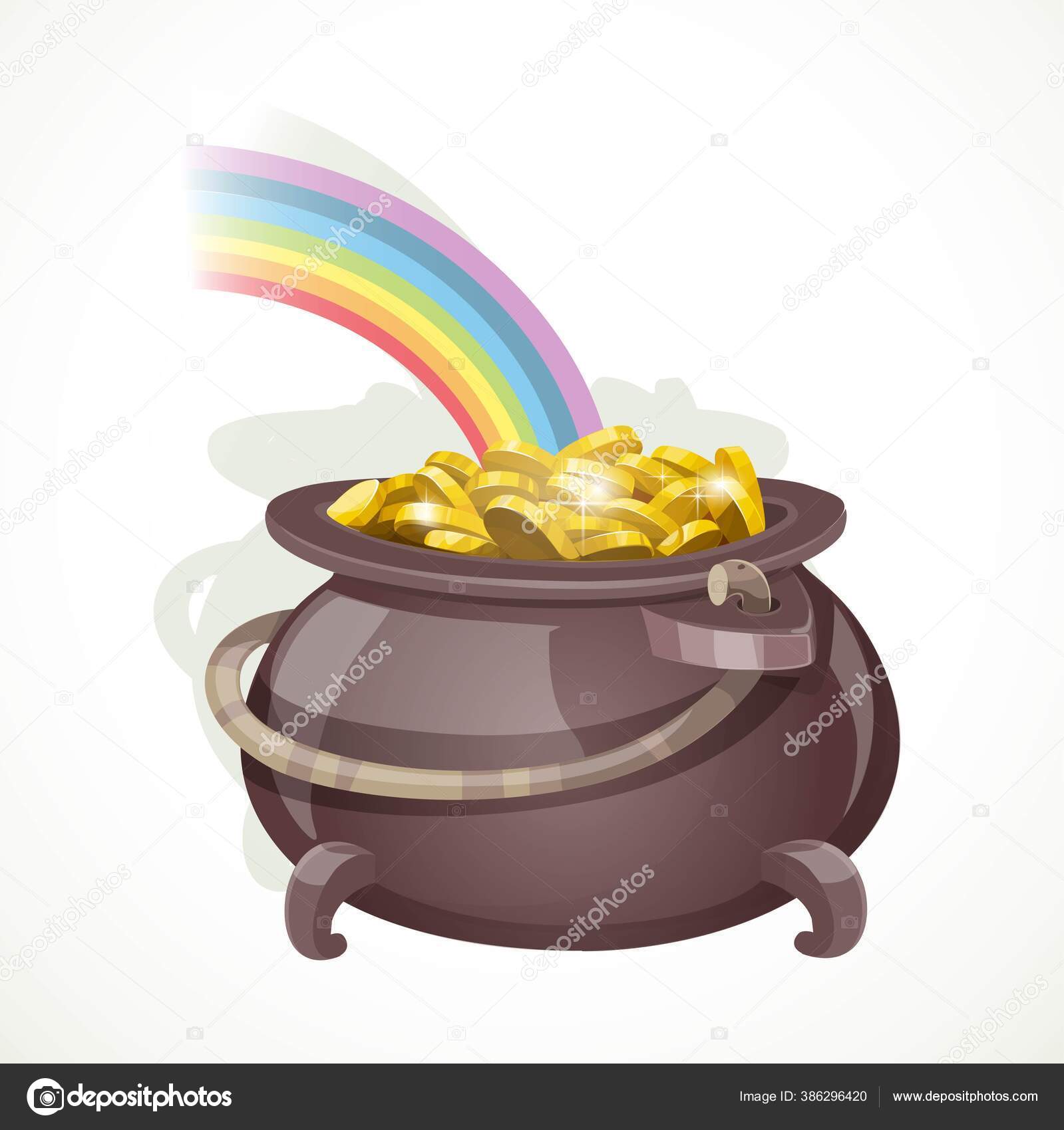 Olla Duende Oro Final Del Arco Iris Objeto Aislado Sobre Vector de stock  #386296420 de ©yadviga, image size:1599x1700