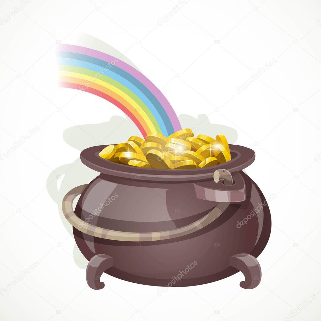 Pot of gold leprechaun at the end of the rainbow object isolated on white background